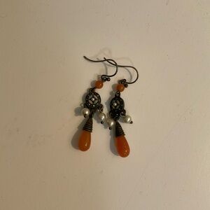 Vintage Orange and White Bead Dangle Earrings